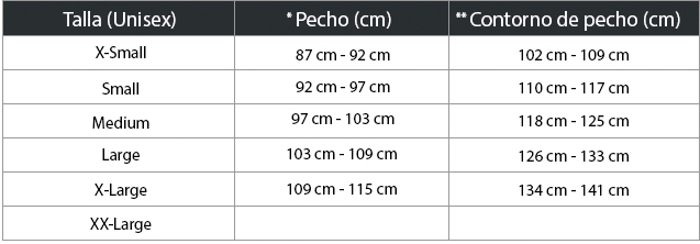 Tabla de Tallas Chaleco Pedro Gómez